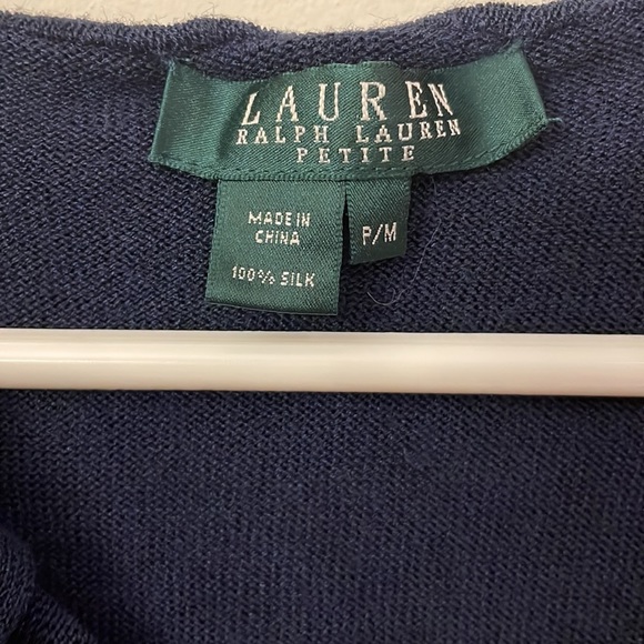 100% Silk Lauren Ralph Lauren Ruffle Sleeveless Tank Top PM EUC Navy Blue CUTE - Picture 4 of 15